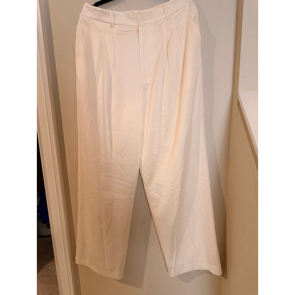 Wayf Silk Wide Leg High Waist Trousers Cream Pant